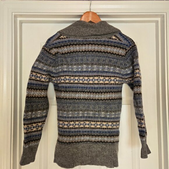 Eddie Bauer Fair Isle Lambswool Cardigan Sweater Gray Blue XXL (Fits M) Nordic P - Picture 4 of 8